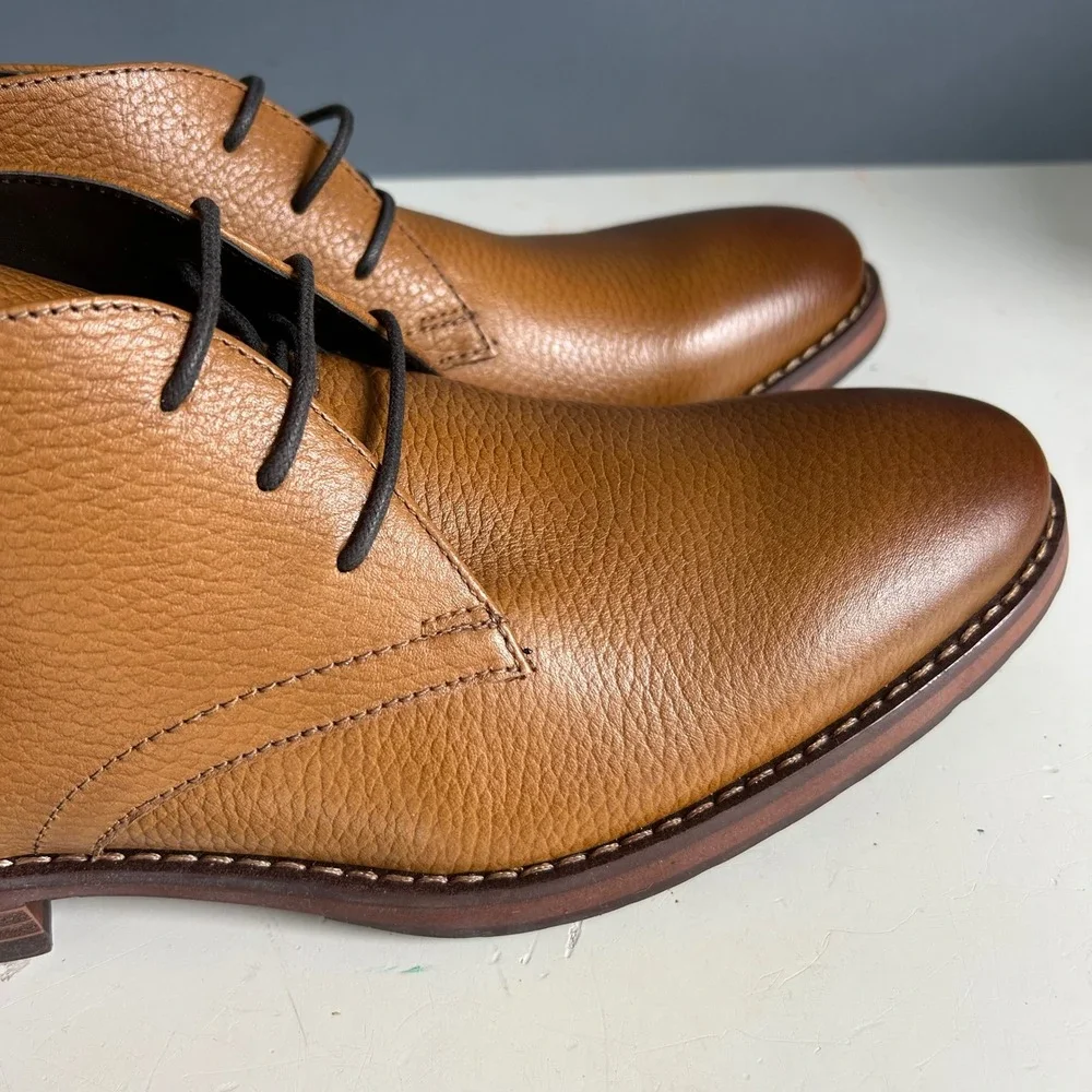 Joseph Abboud Chukka Boots Mens Size 9 Tan Pebbled Leather Lug Sole Brown NEW